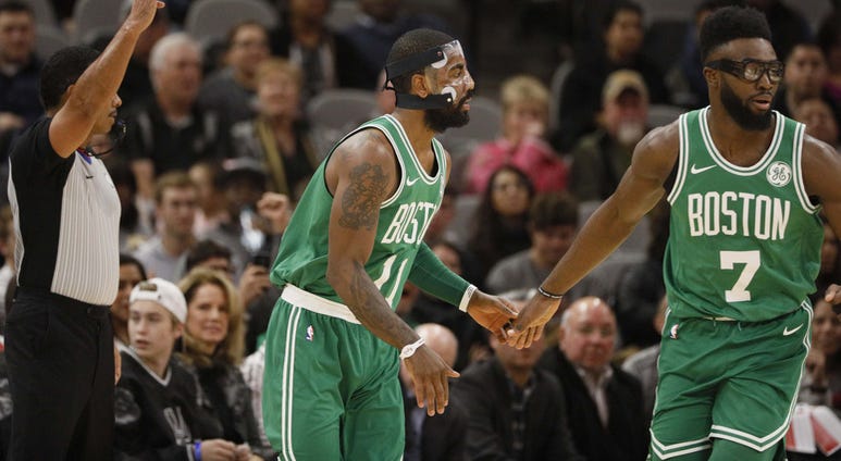 Kyrie Irving and Jaylen Brown of the Celtics. Kyrie Irving and Jaylen Brown of the Celtics.